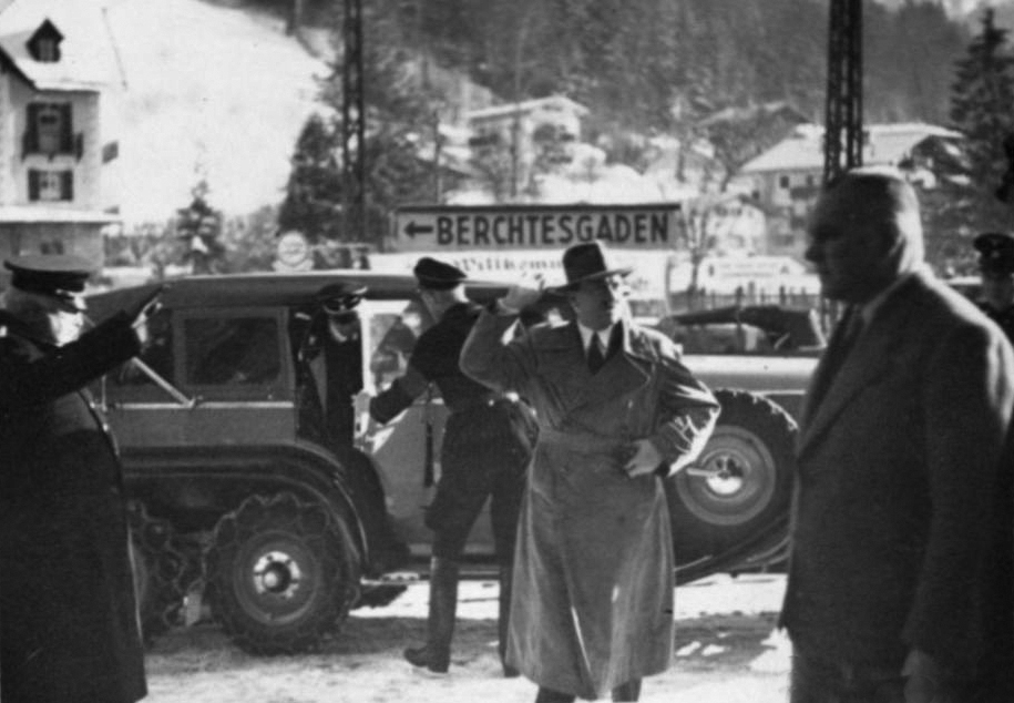 Adolf Hitler arrives at Berchtesgaden station for a short trip to Berlin